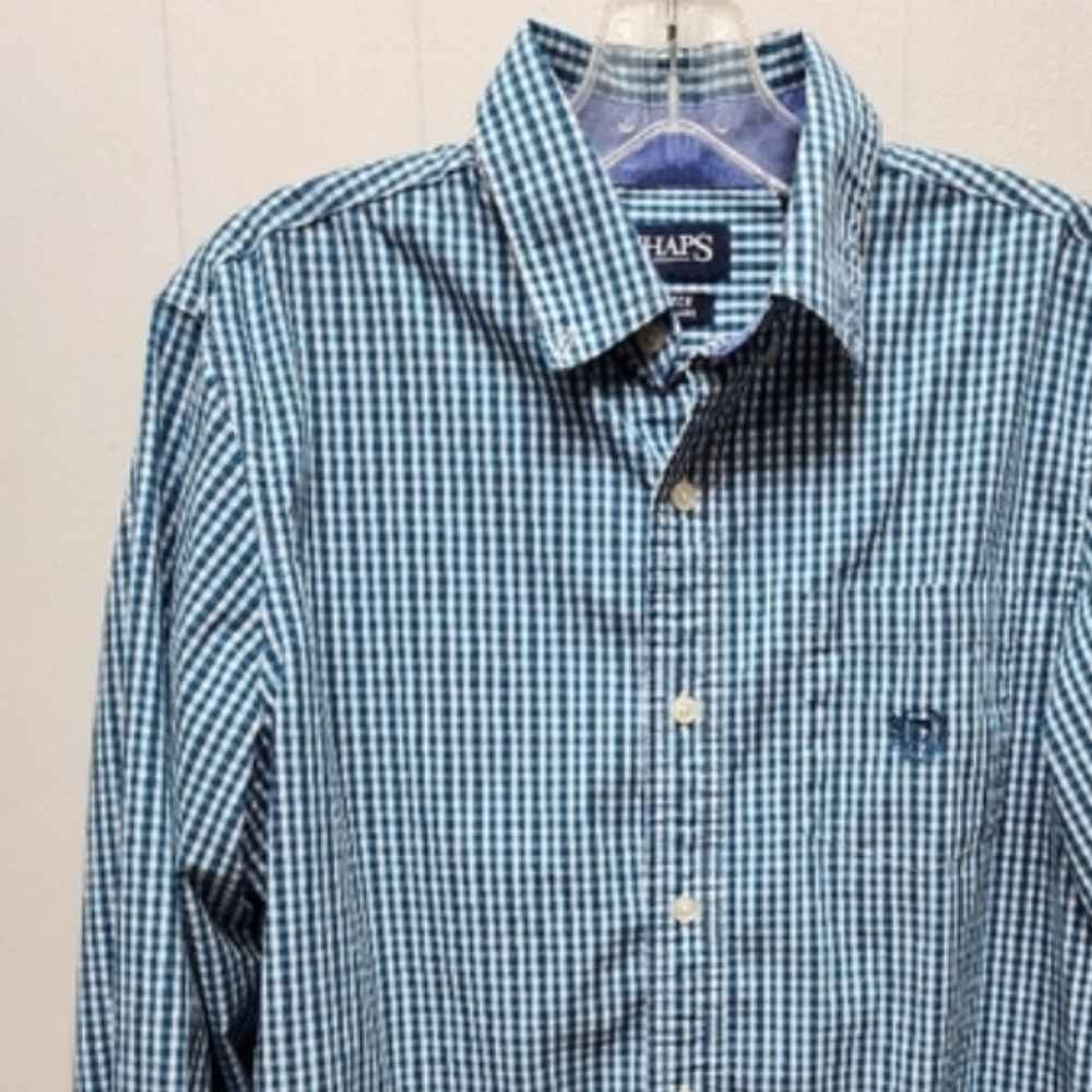 Chaps Easy Care Shirt Small Button Front Men's Long Sleeve Blue Checked B433